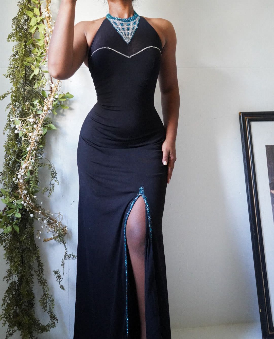 Vintage Y2K Illusion Embellished Gown