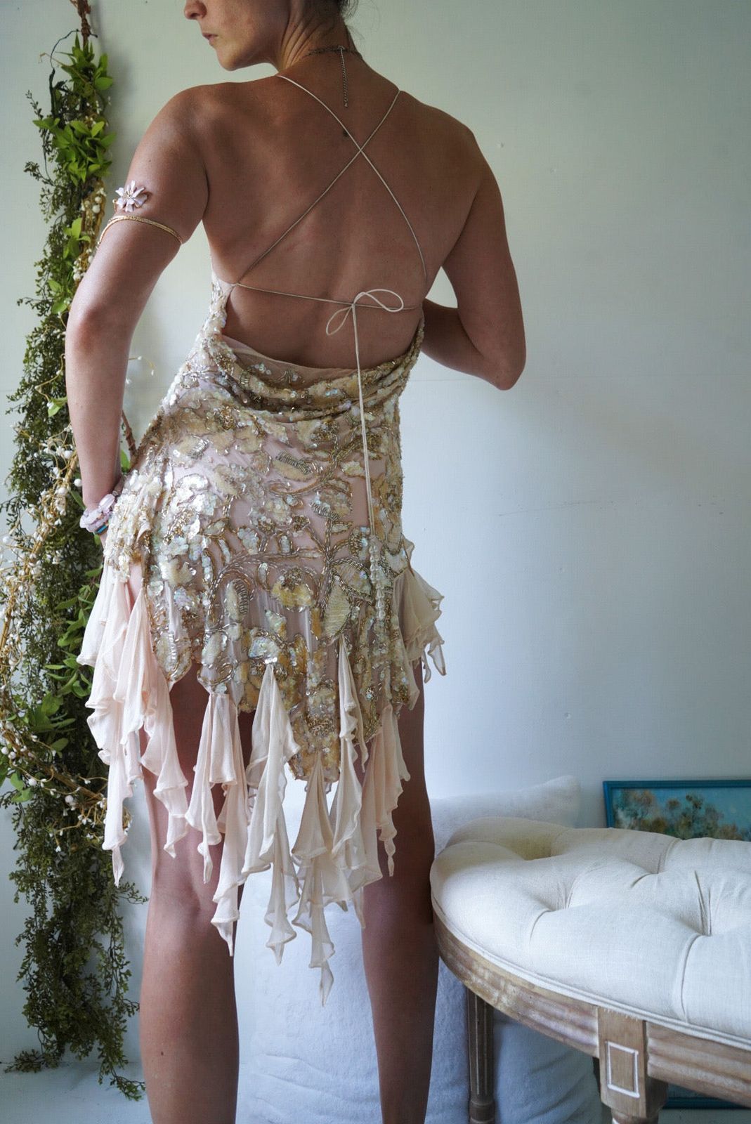 Reworked Vintage Pearl Beaded Mini Dress