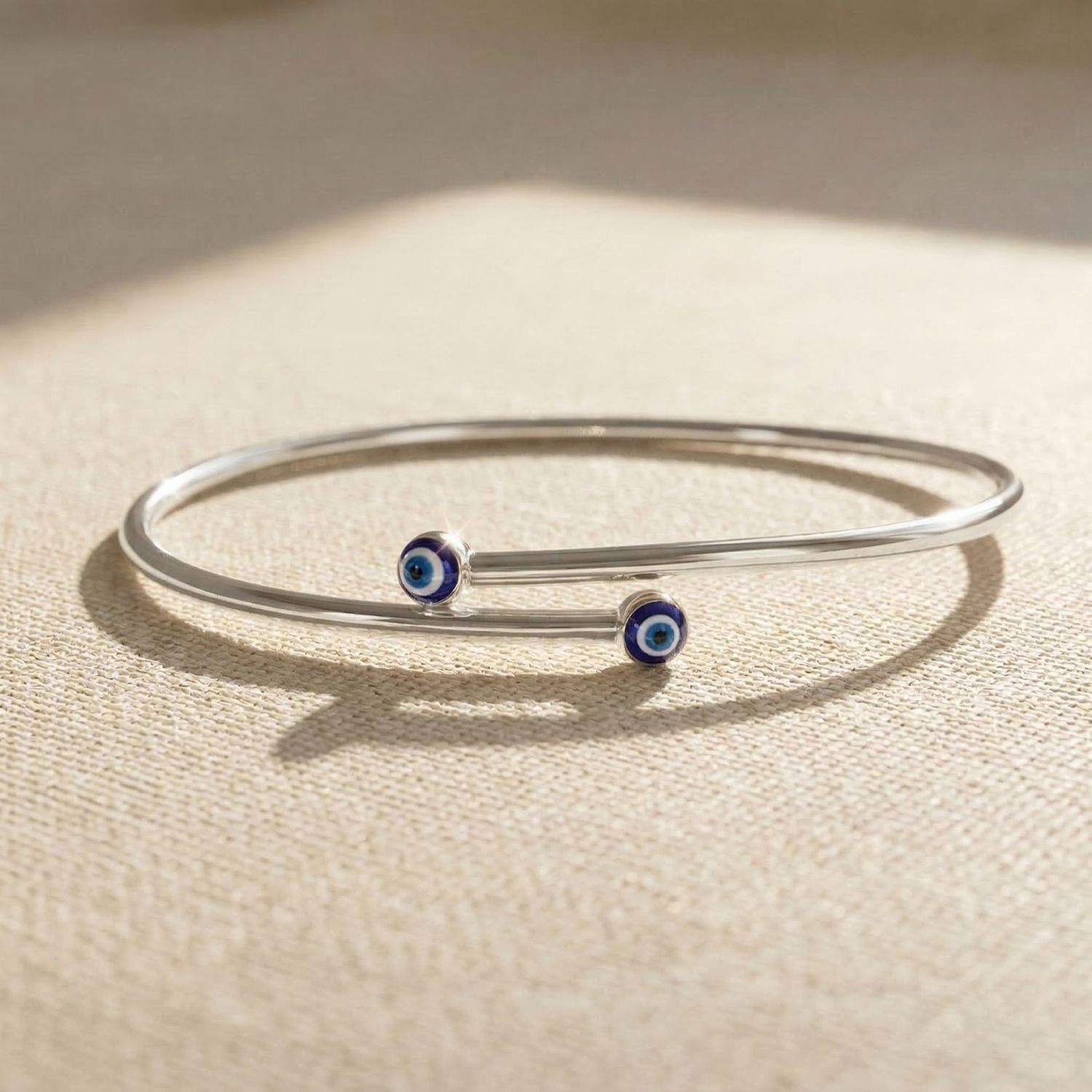 Turkish Blue Evil Eye Minimalist Sterling Silver Bangle