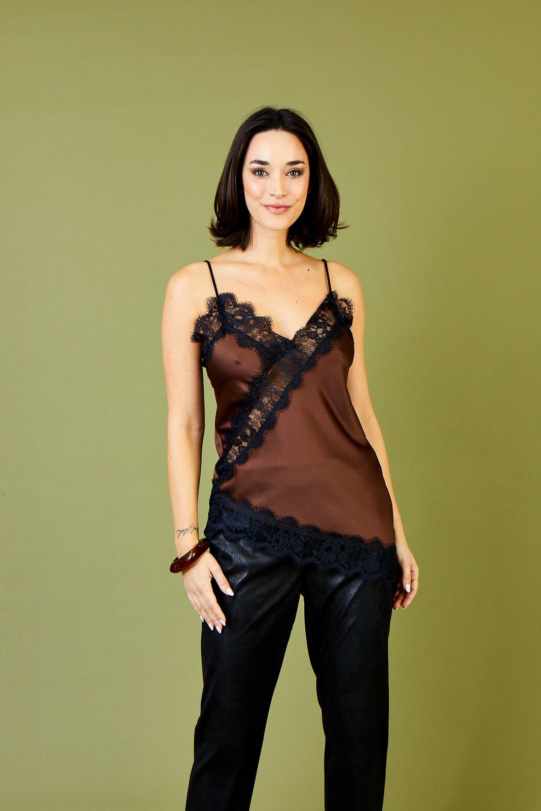Galliano Asymetric Cami with Lace Trim