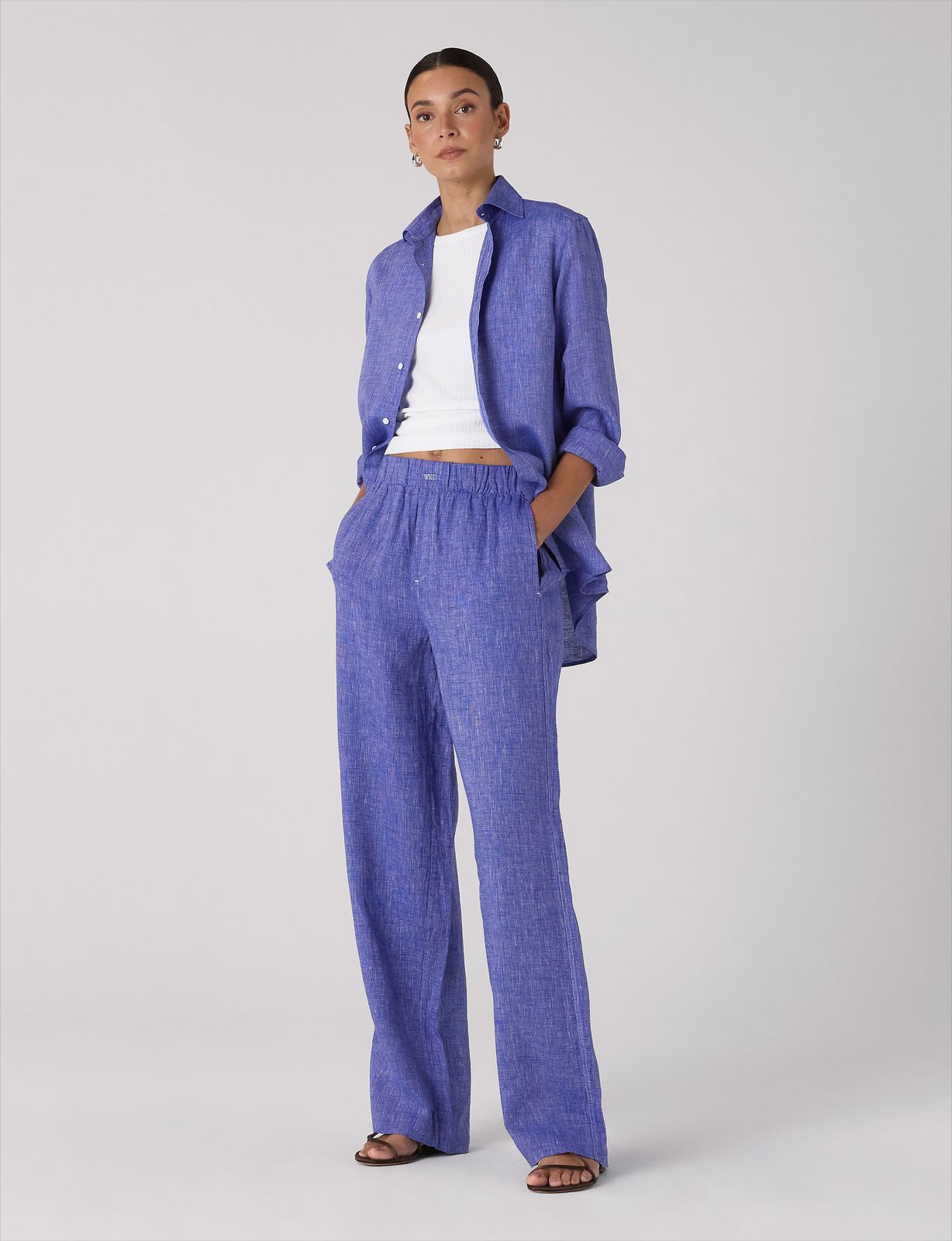 The Set: Linen Lapis Shirt & Palazzo
