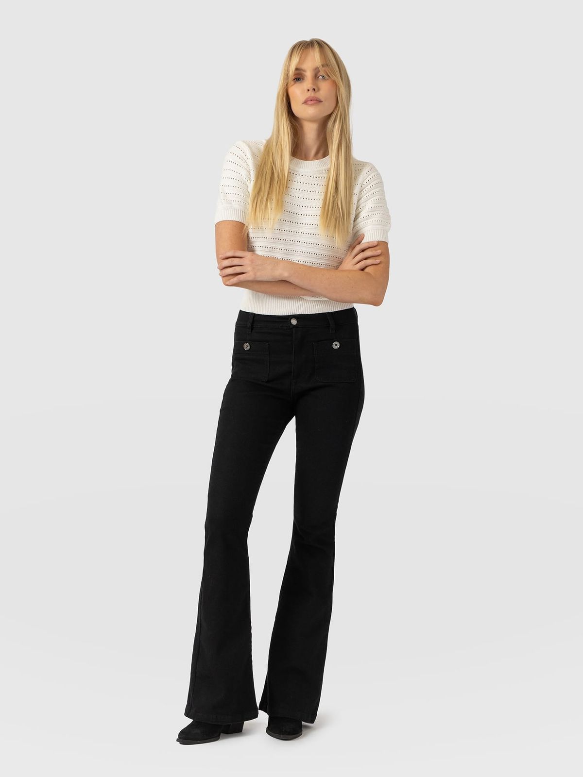 Bowie Stretch Flare Jeans - Jet Black