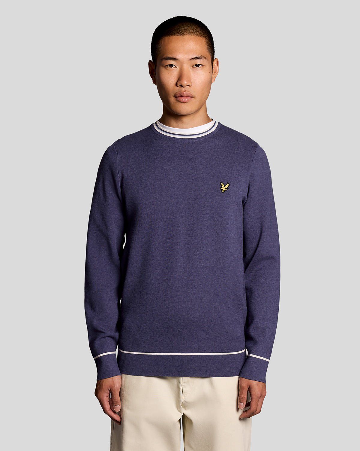 Tipped Knitted Crew Neck Jumper