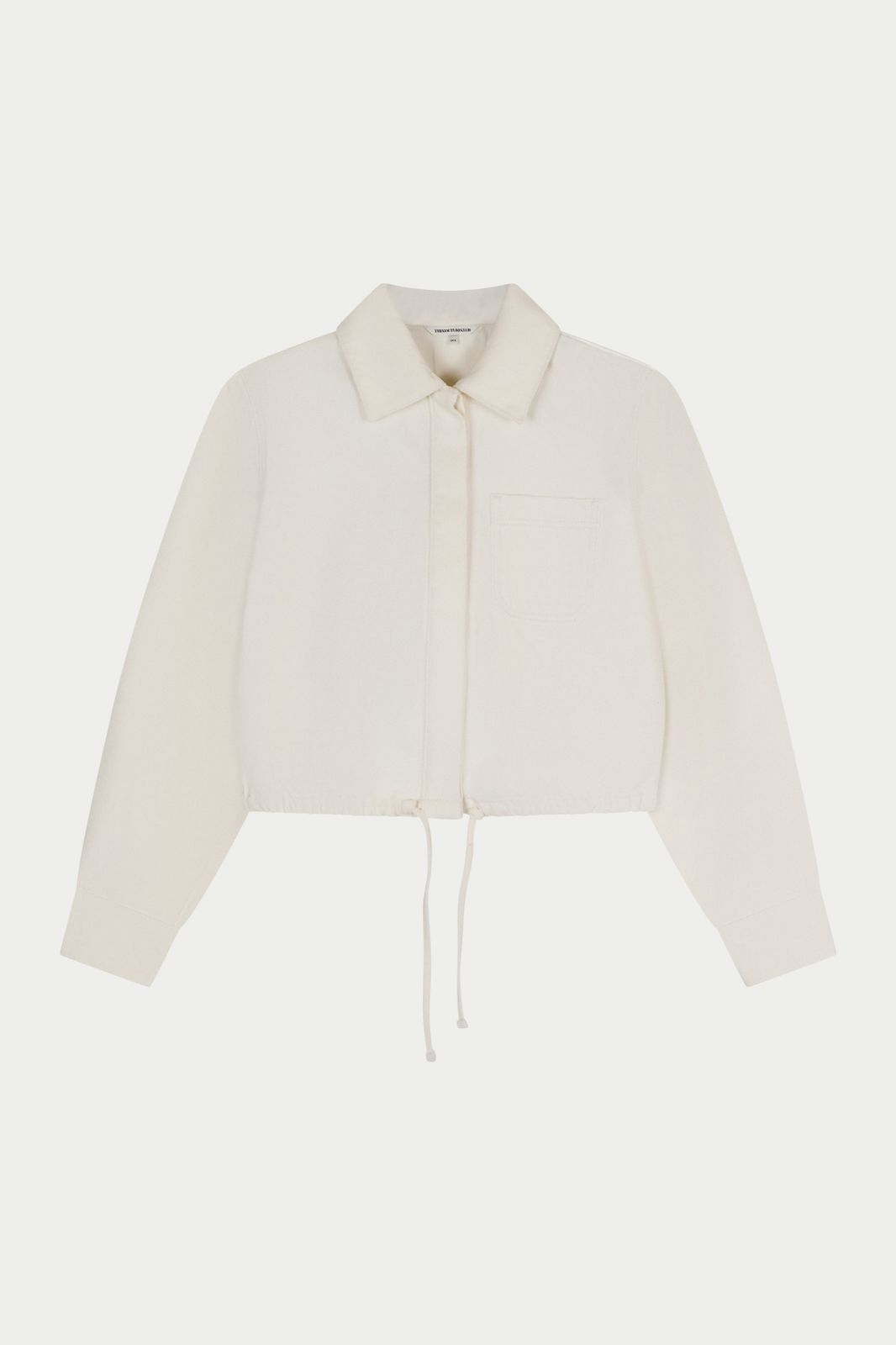 TIE HEM SHOULDER PADDED DENIM JACKET - ECRU