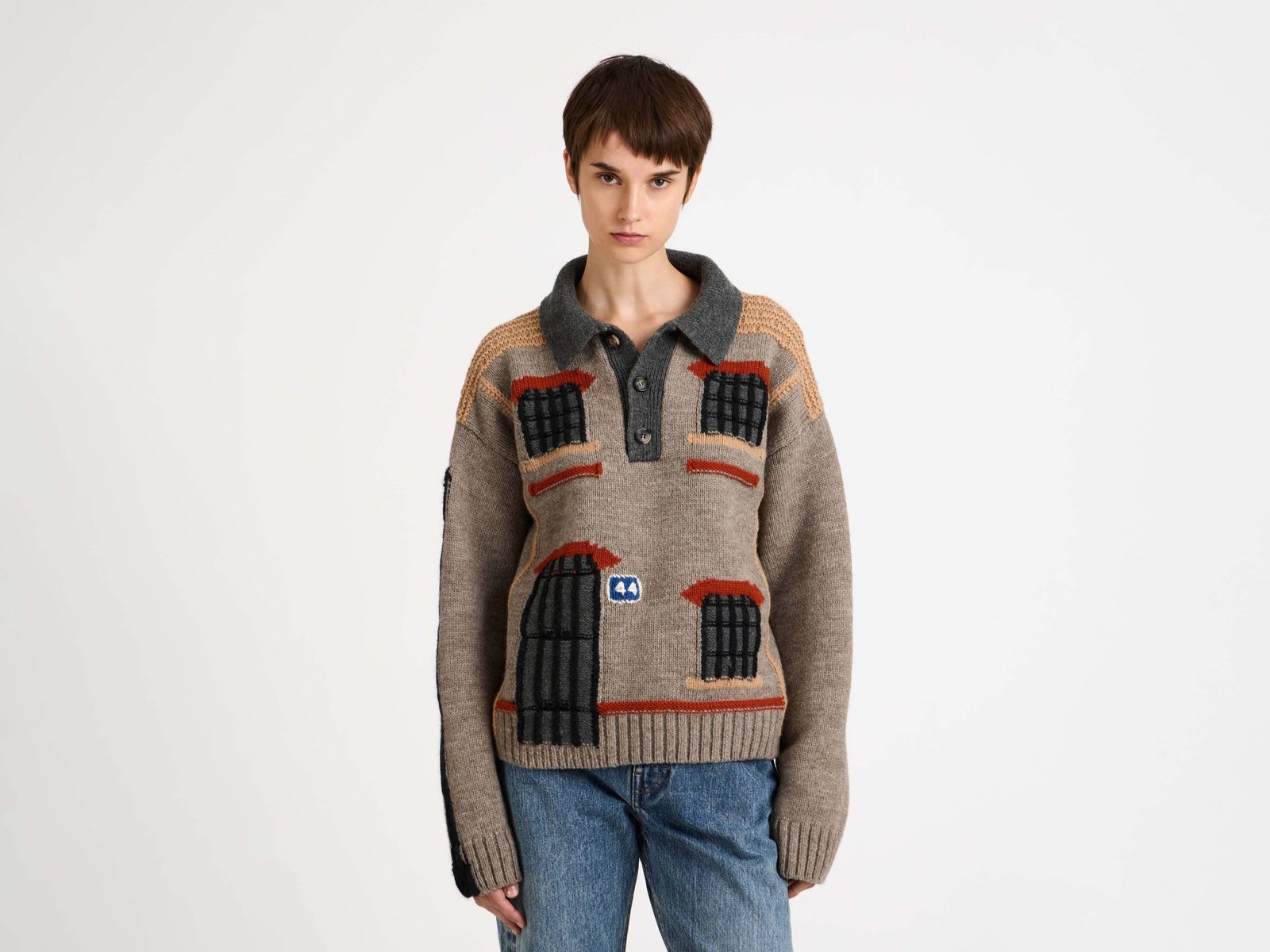 CL_HOUSE POLO JUMPER - BEIGE MELANGE_KW1527YN0461