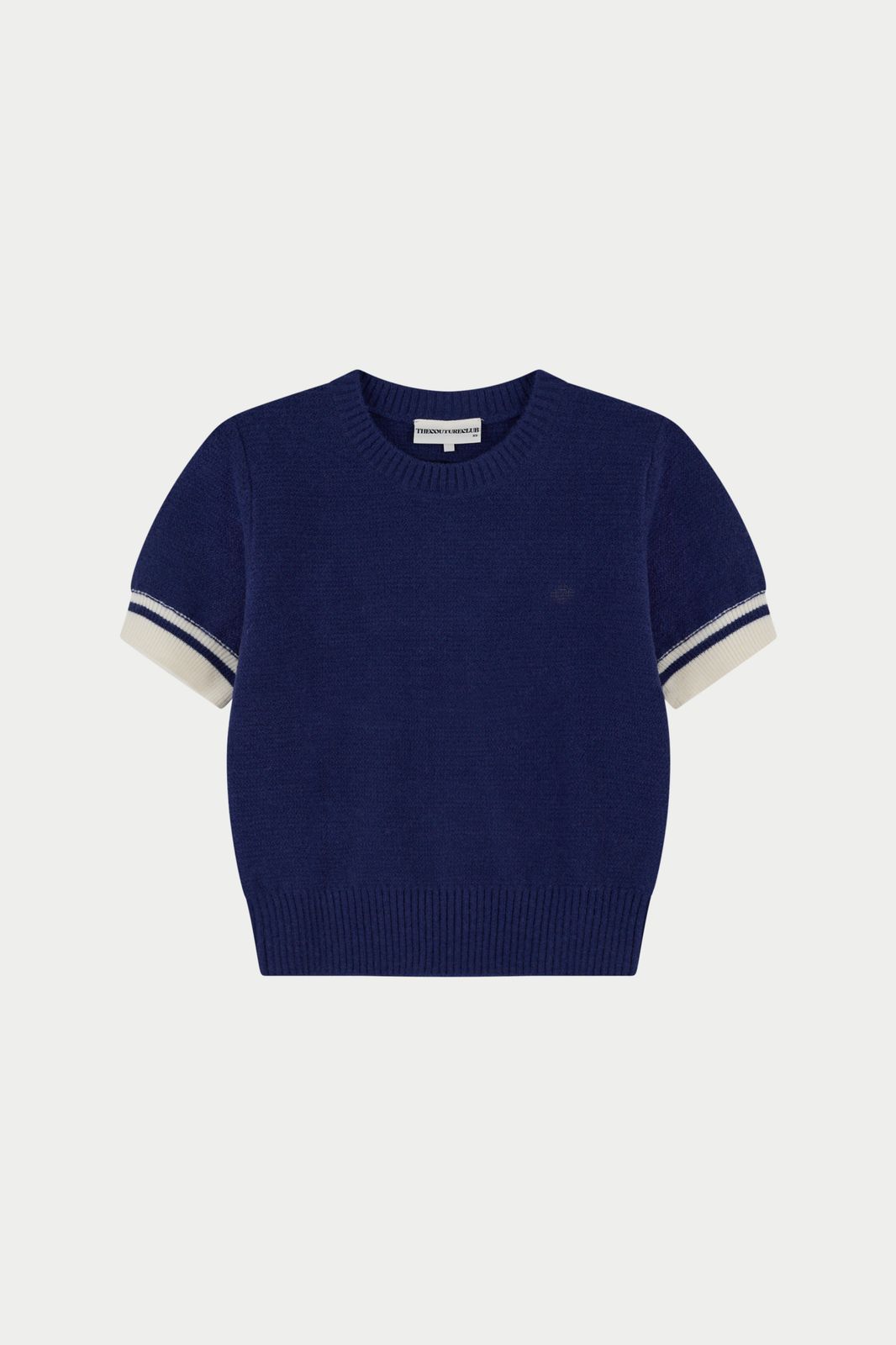 CONTRAST STRIPE SHORT SLEEVE KNIT TEE - NAVY