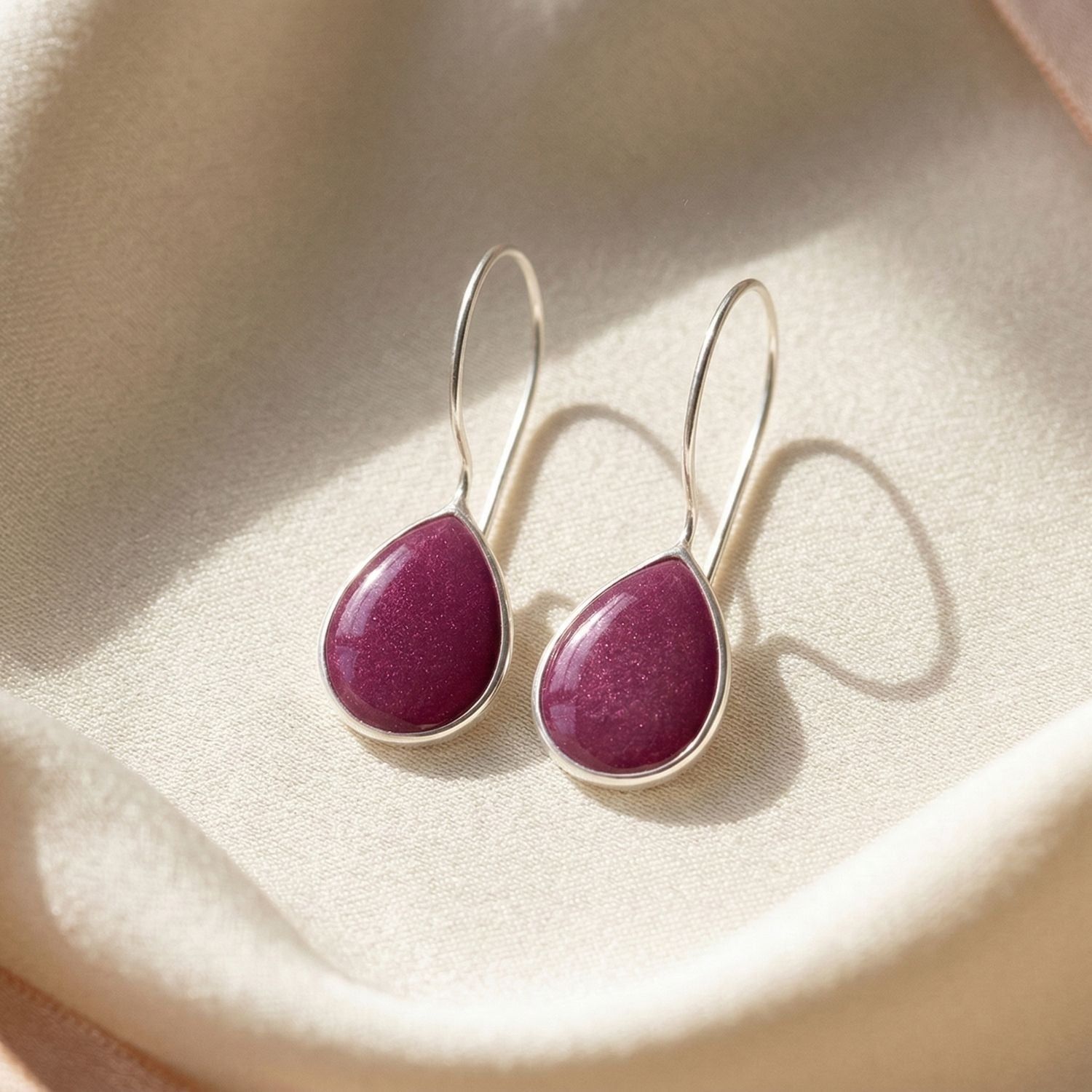 Ruby July Birthstone Dangle Drop Silver Earrings