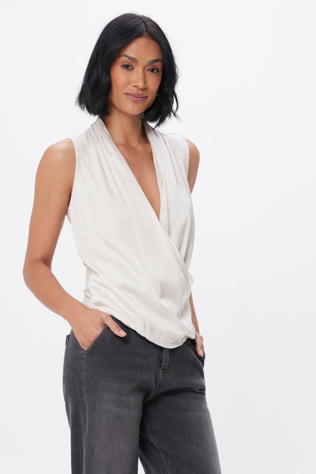 Graysen Satin Cross Over Sleeveless Top