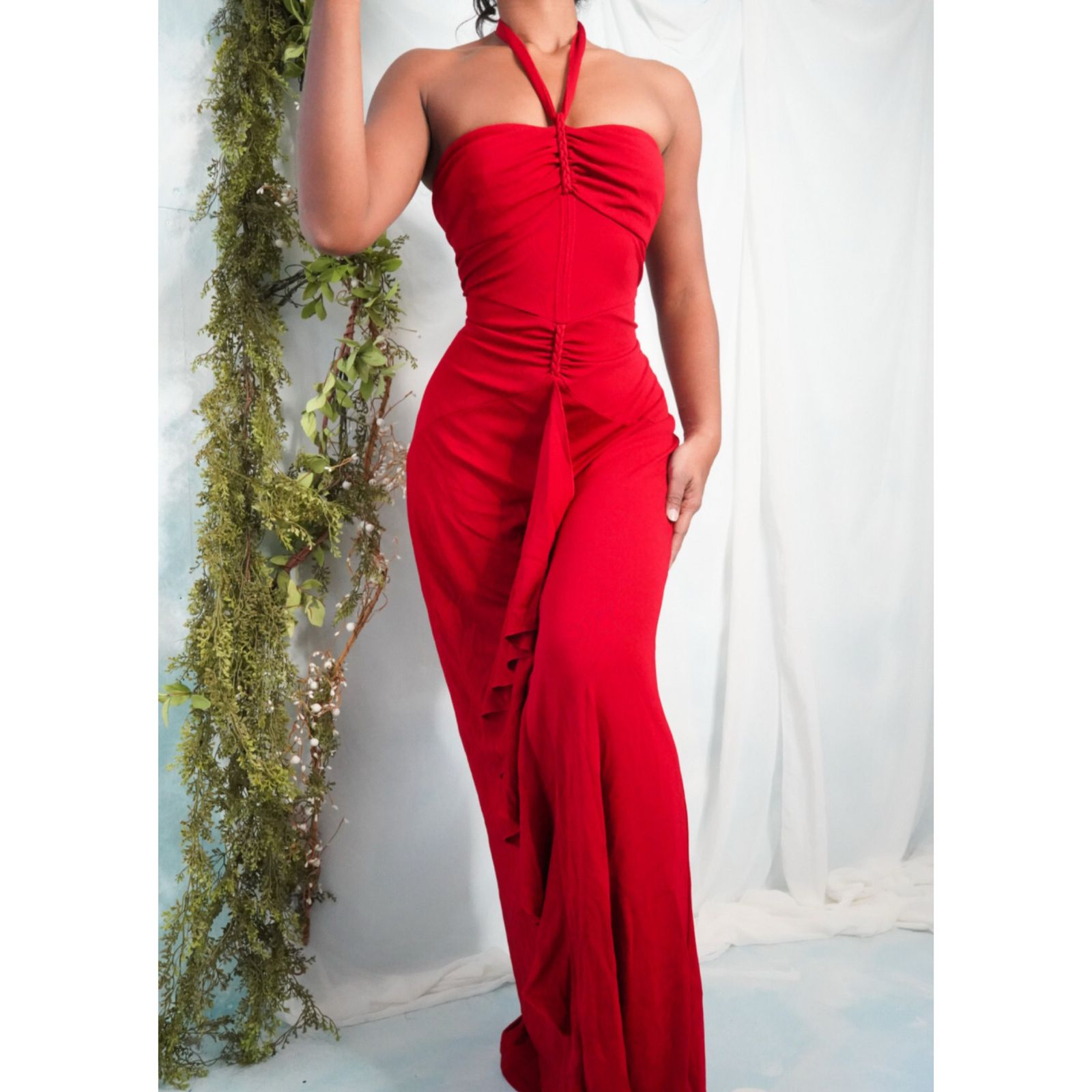 Vibrant Red Goddess Gown