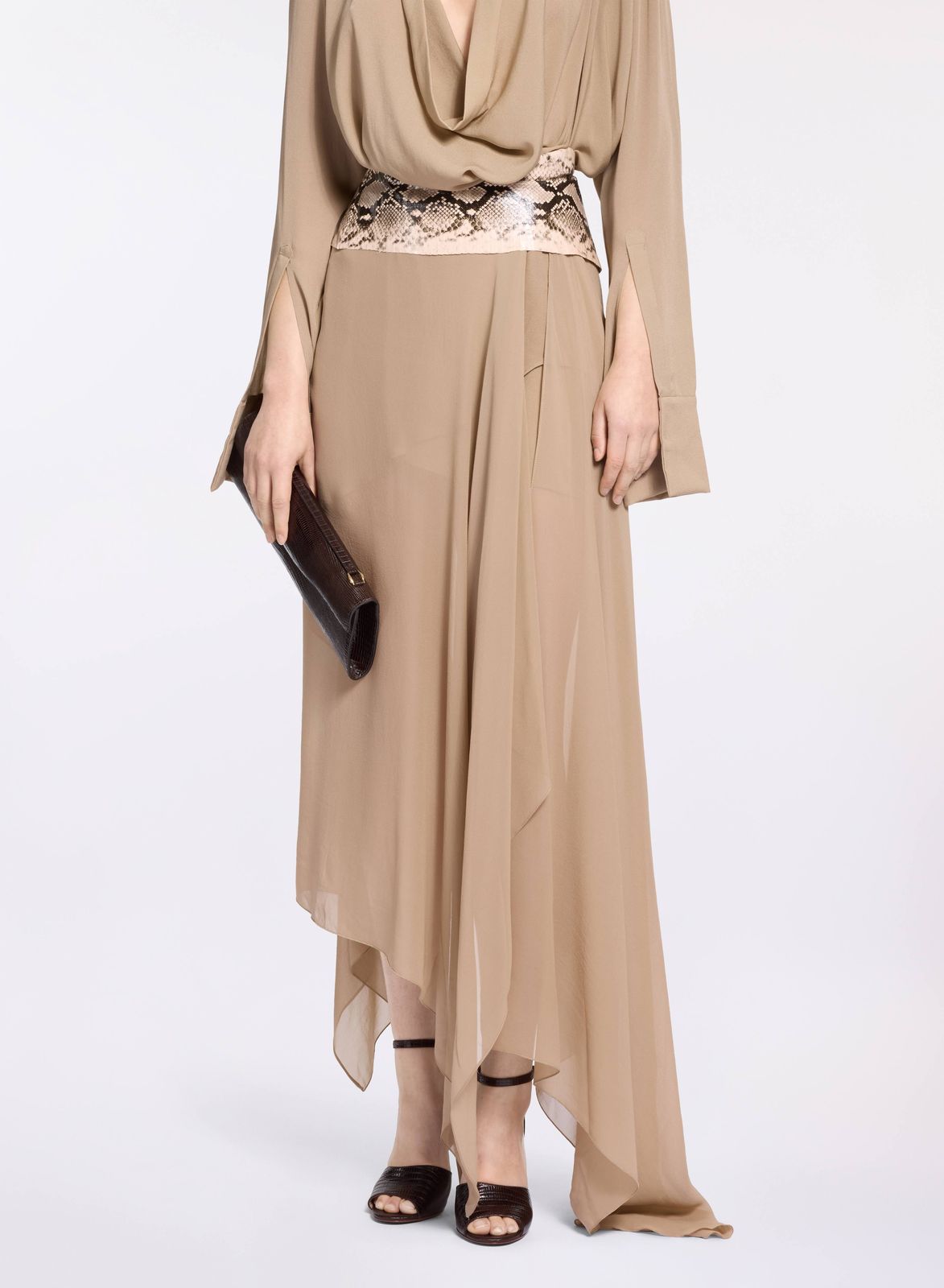 Silk Skirt with Python Print Waist