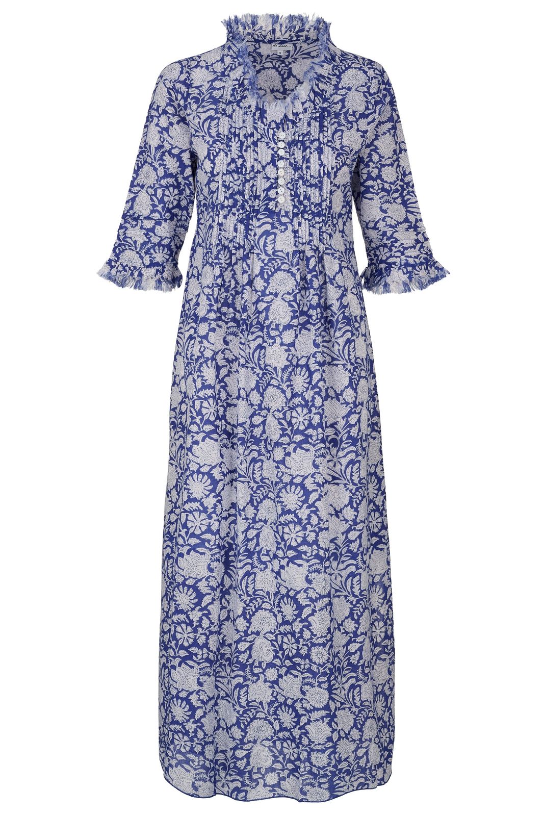 Cotton Annabel Maxi Dress In Blue With White Flower
