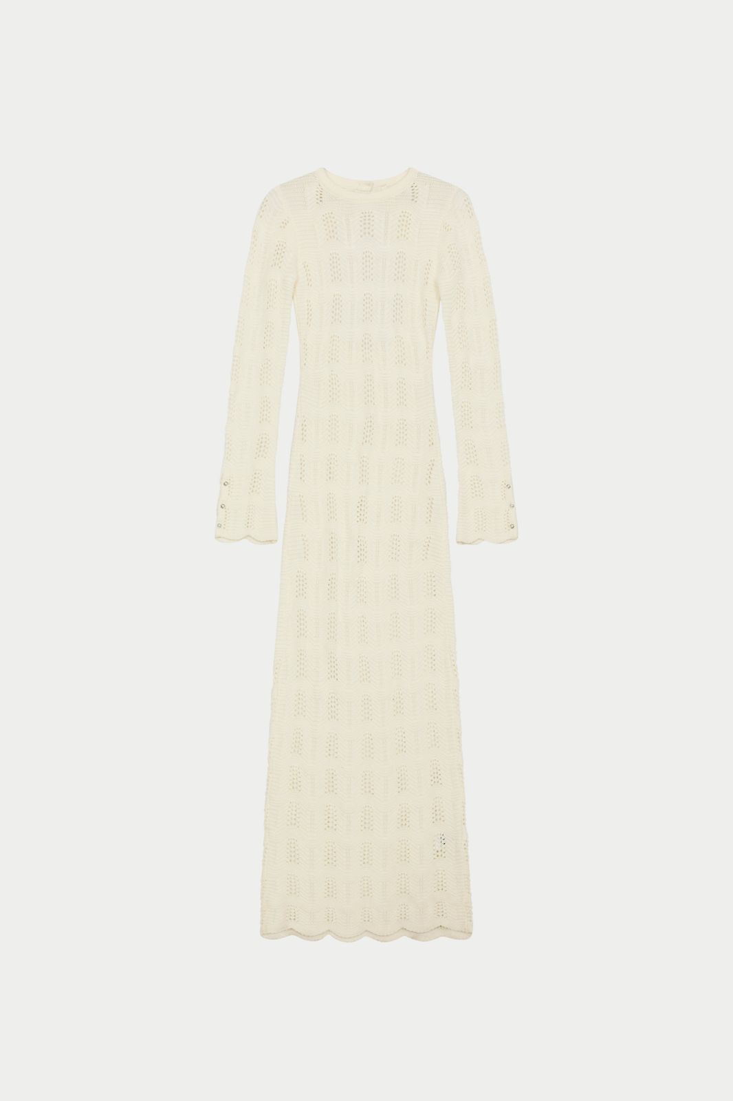 SCALLOP EDGE KNITTED MAXI DRESS - OFF WHITE