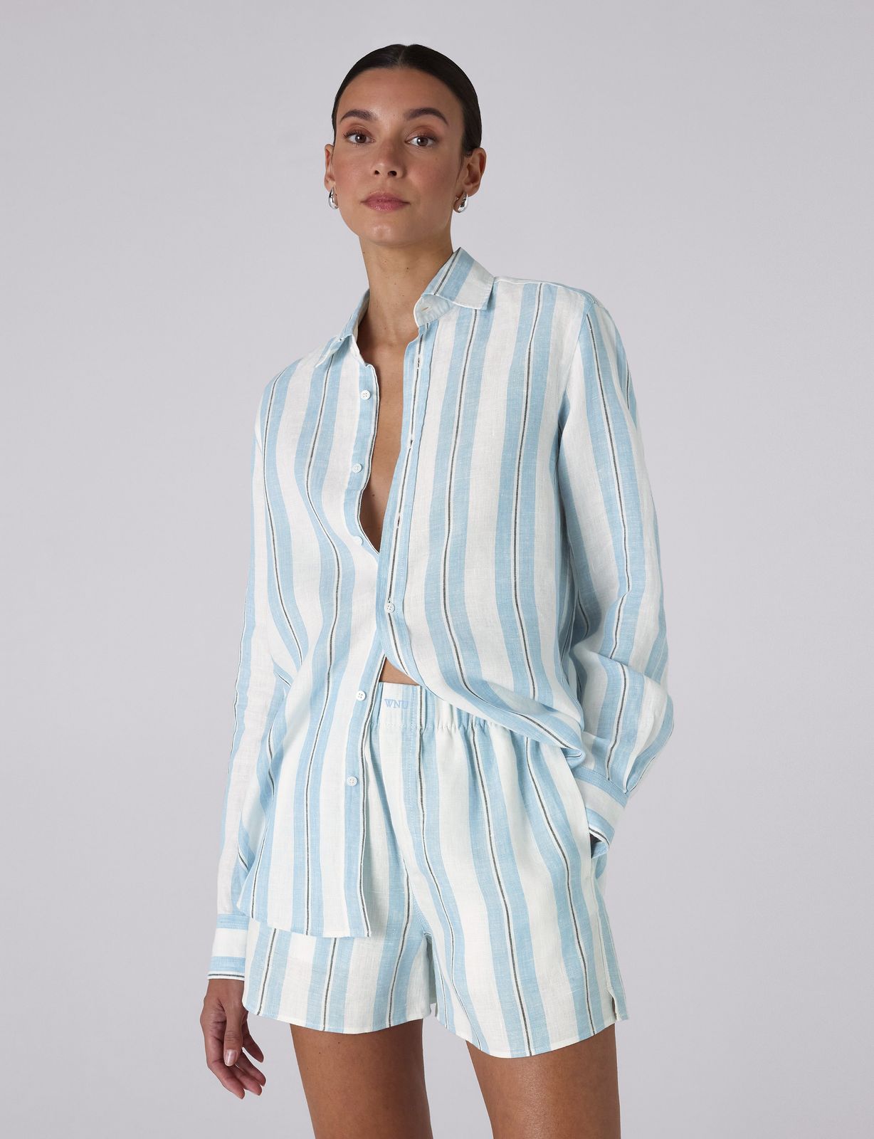 The Set: Linen Cornflower Blue Stripe Shirt & Boxer