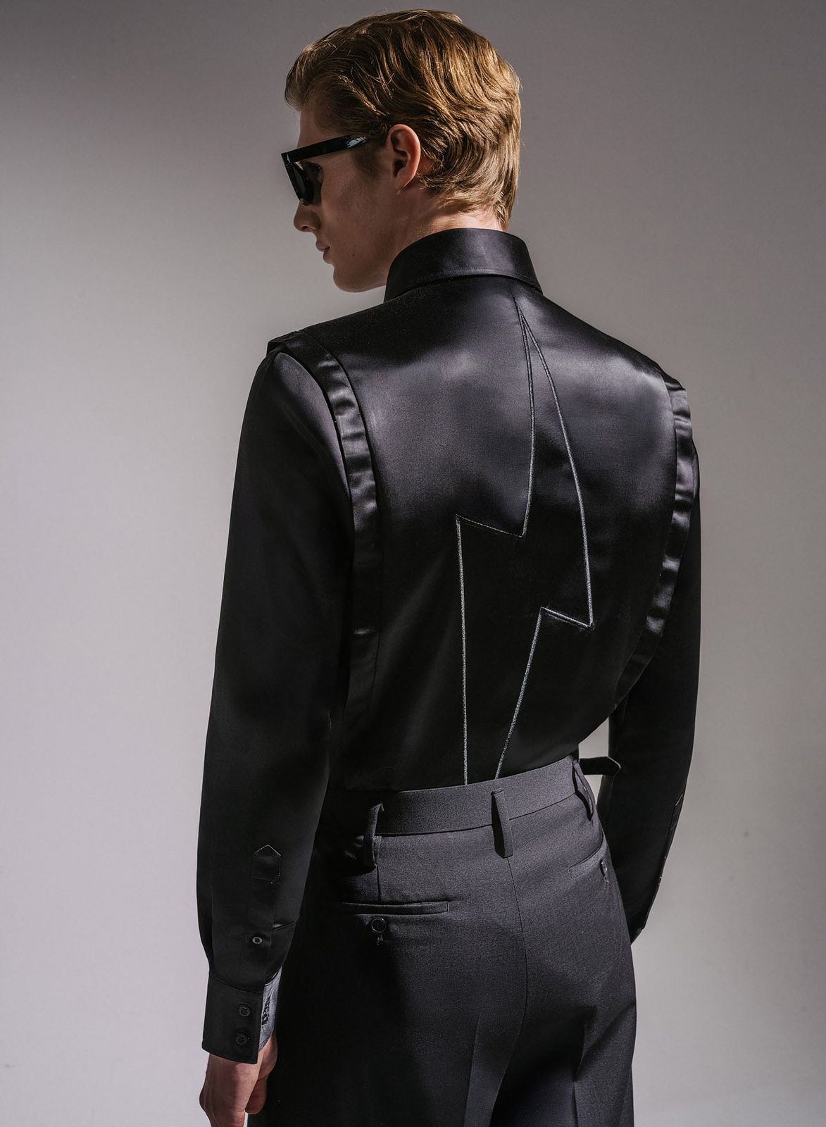 Phix X David Bowie Black Satin Bolt Shirt