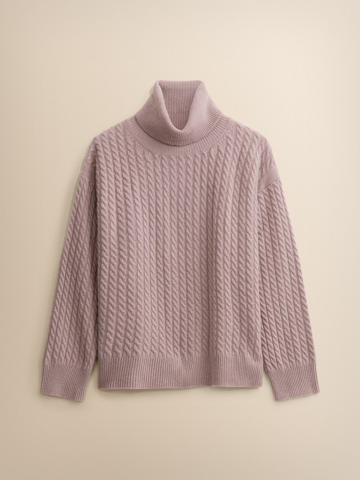 Sophie Cashmere Cable Knit Roll Neck Sweater Dusty Pink