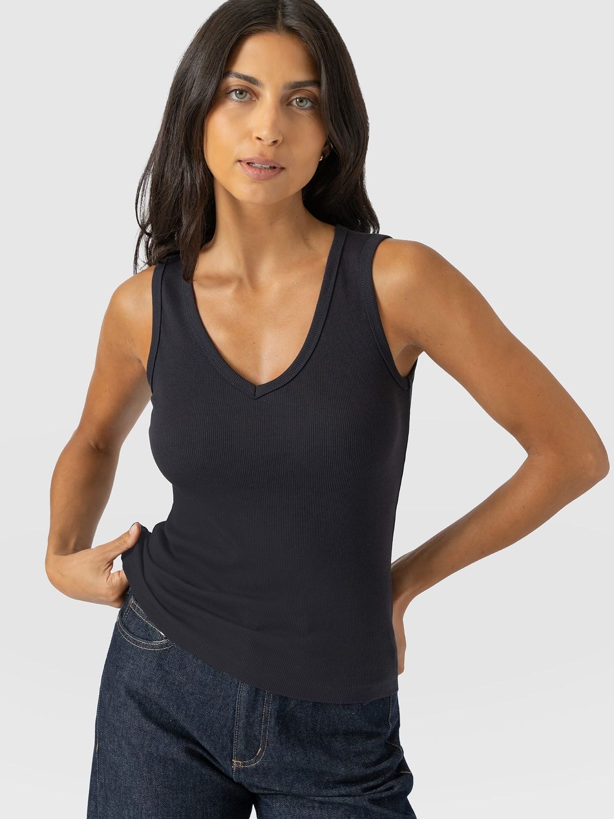 Ribbed V Neck Vest - Navy