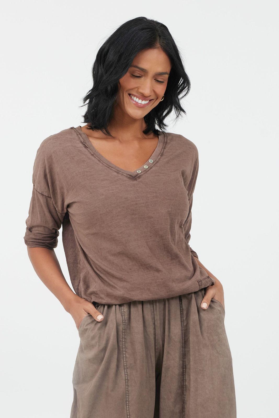 Yakira Vintage Wash Drawstring Hem Top