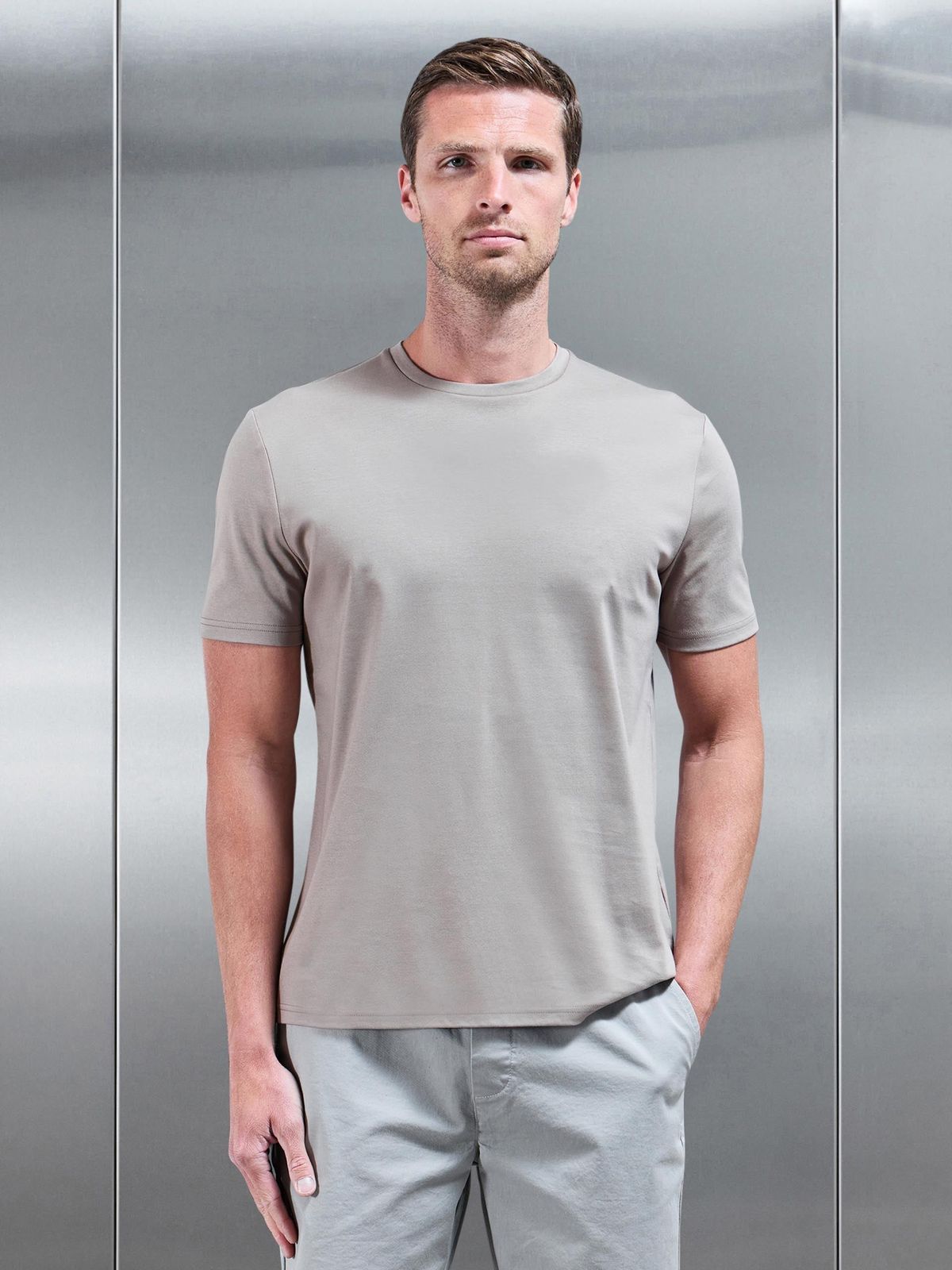 Mercerised Interlock T-Shirt in Taupe