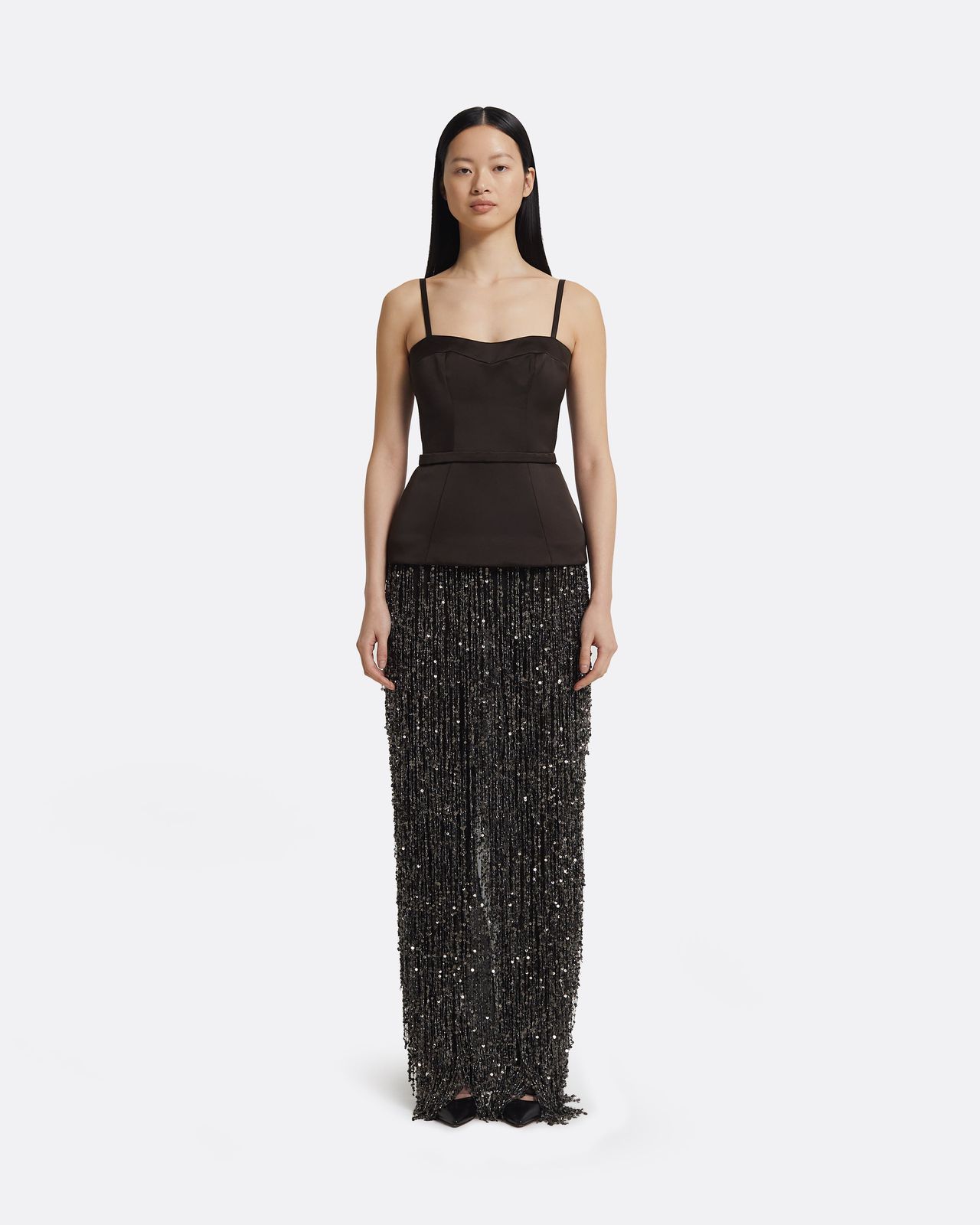 Saori Long Dress in Peat Brown On Black