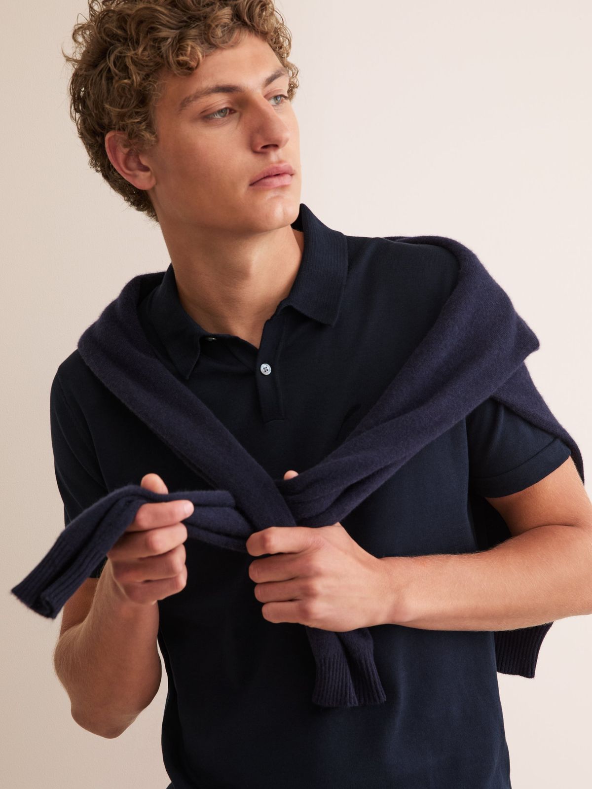 Jacob Sea Island Cotton Polo Shirt Navy Blue