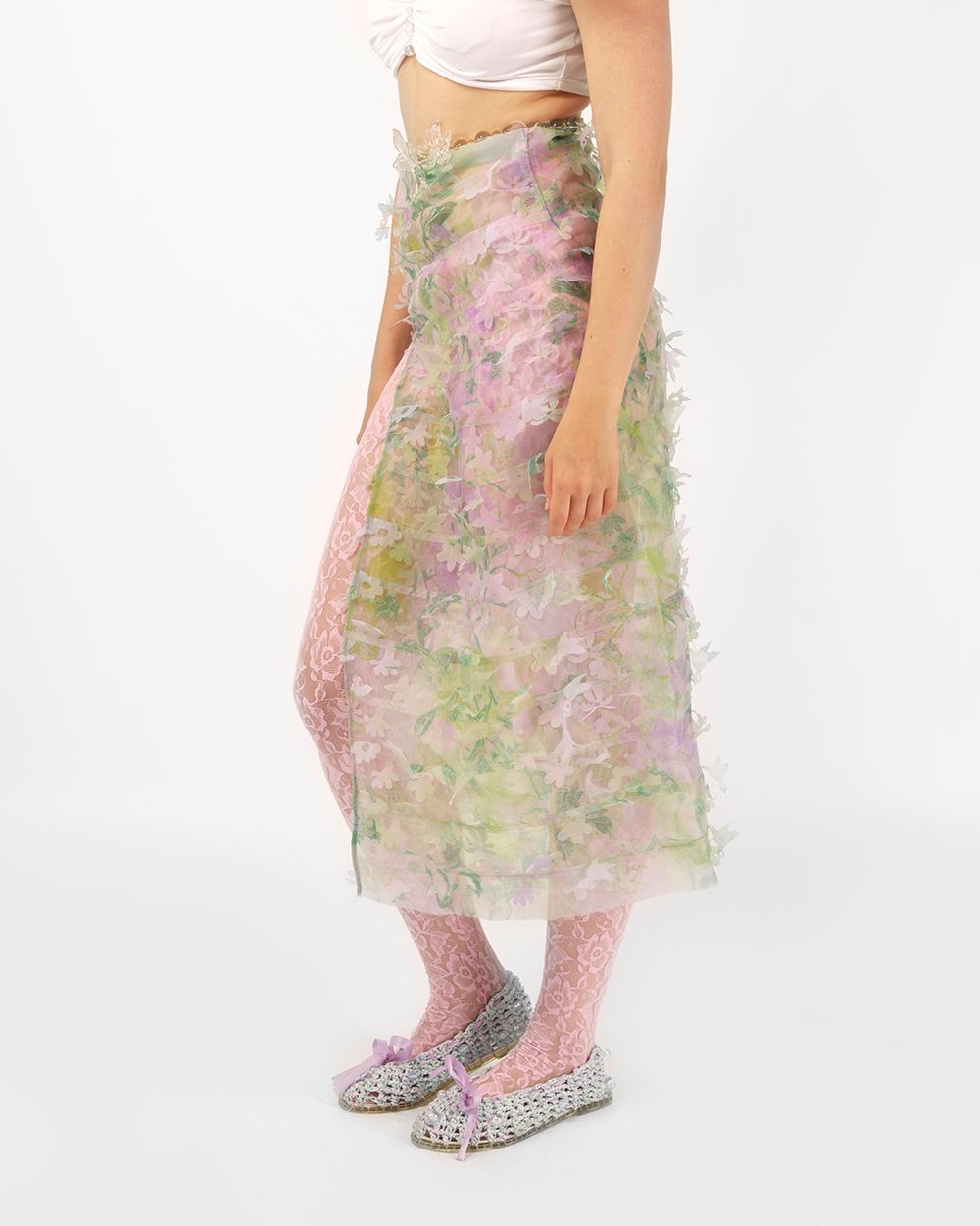 PRINTED LASER-CUT FLORAL SKIRT