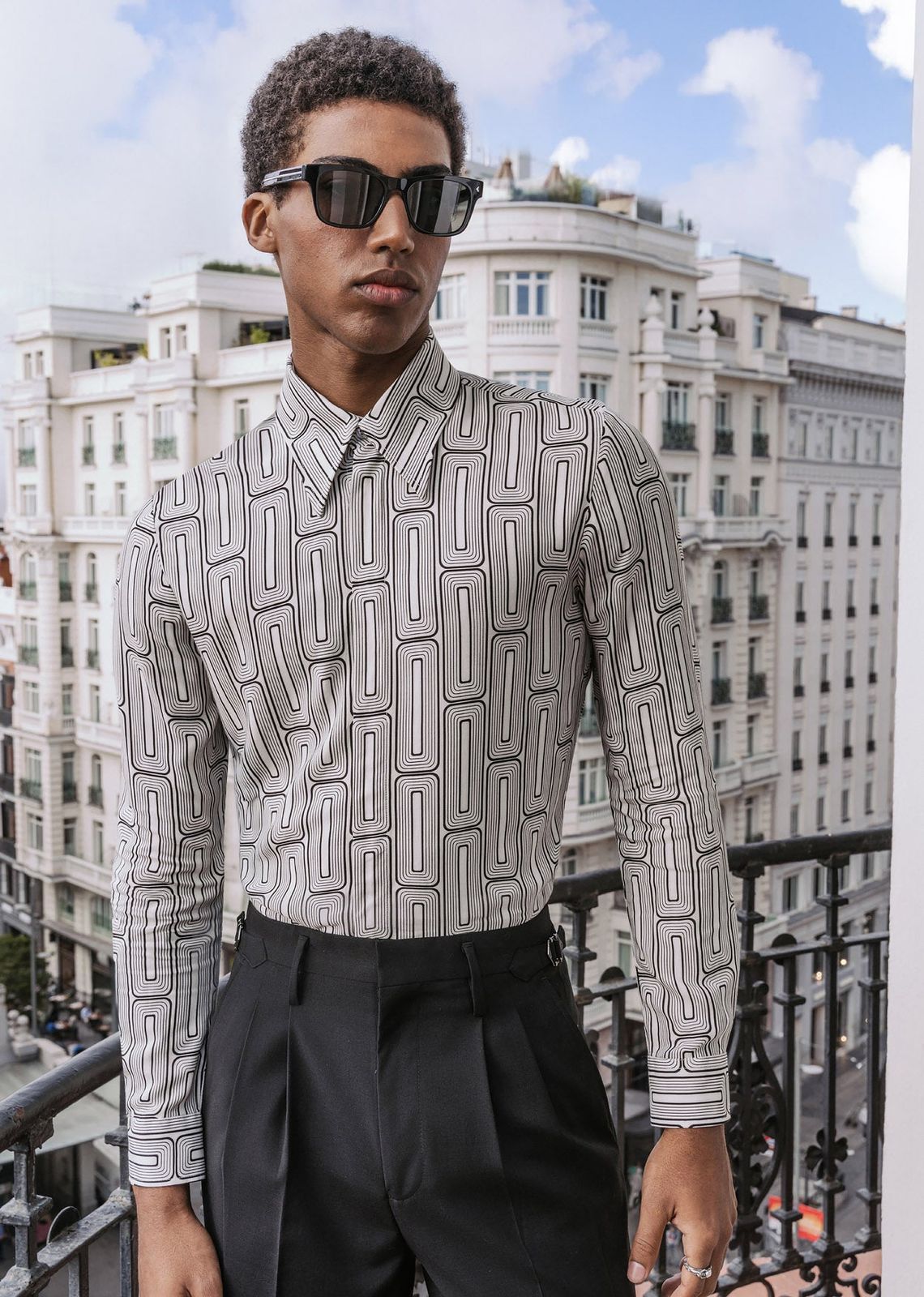 White 70's Geometric Viscose Shirt