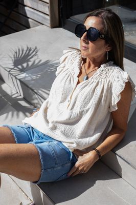 Cole Ruffle Detail Short Sleeve Blouse