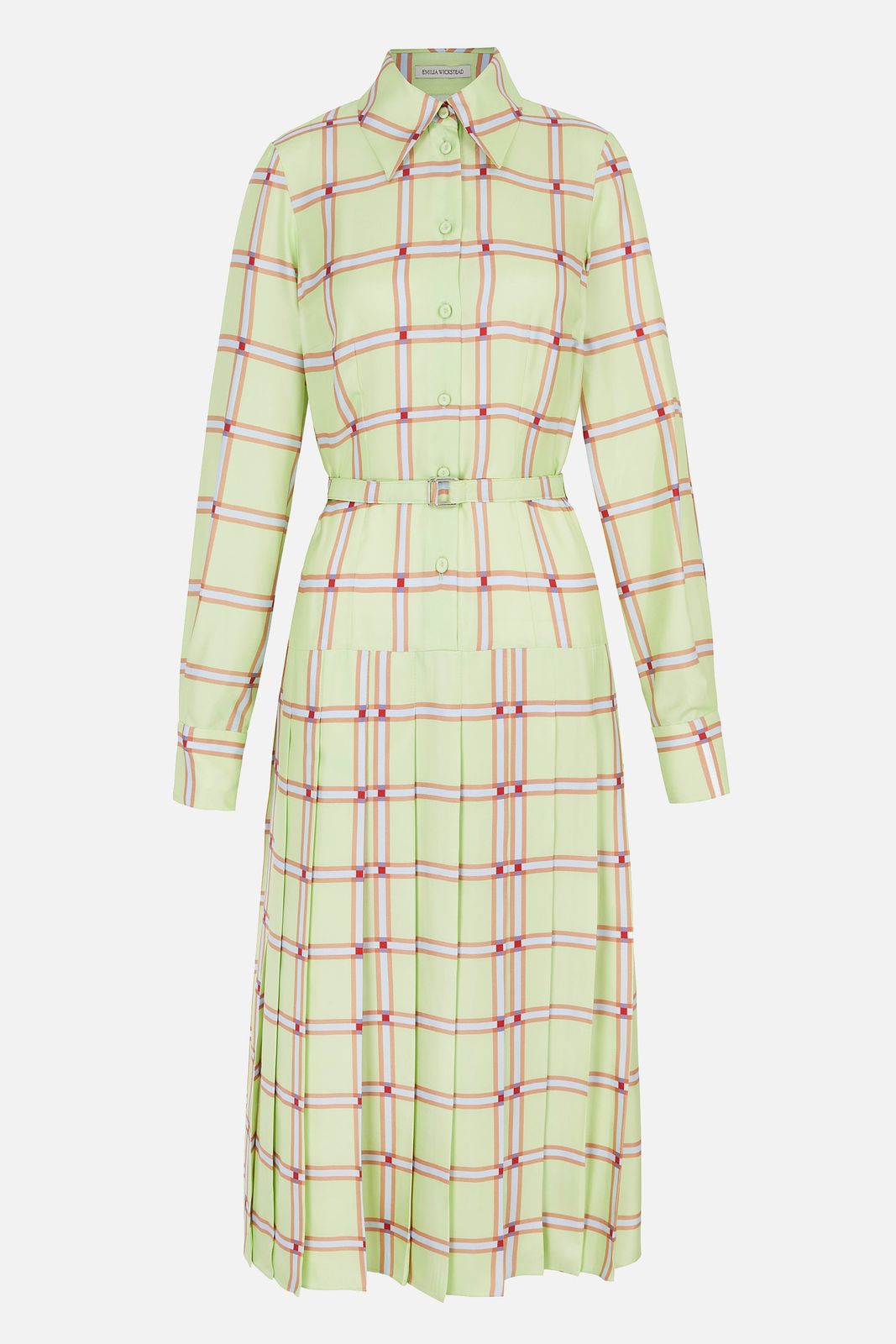Juul Dress in Lime & Blue Check Silk Twill