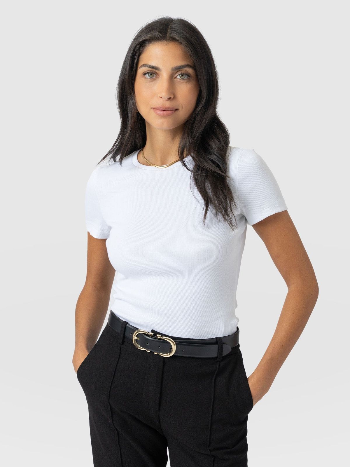 Ribbed Short Sleeve Tee - White