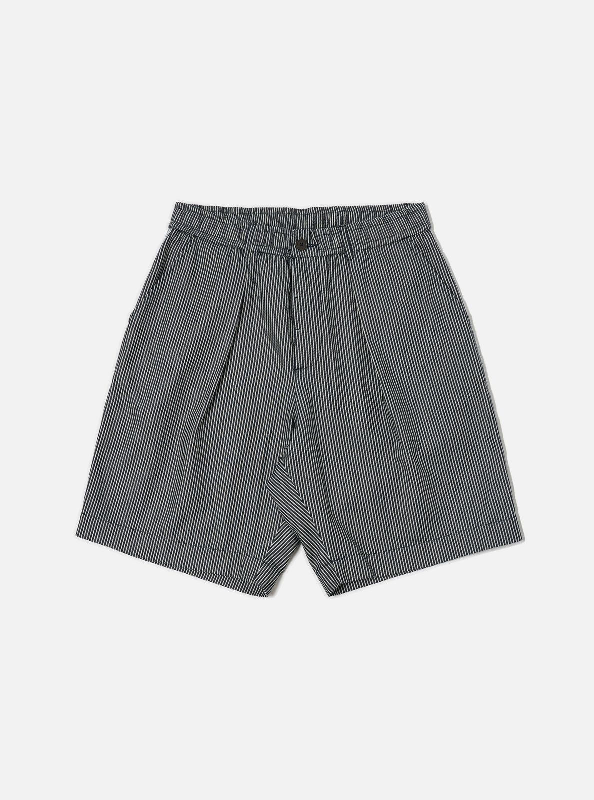 Indigo Hickory Stripe Denim Pleated Track Short