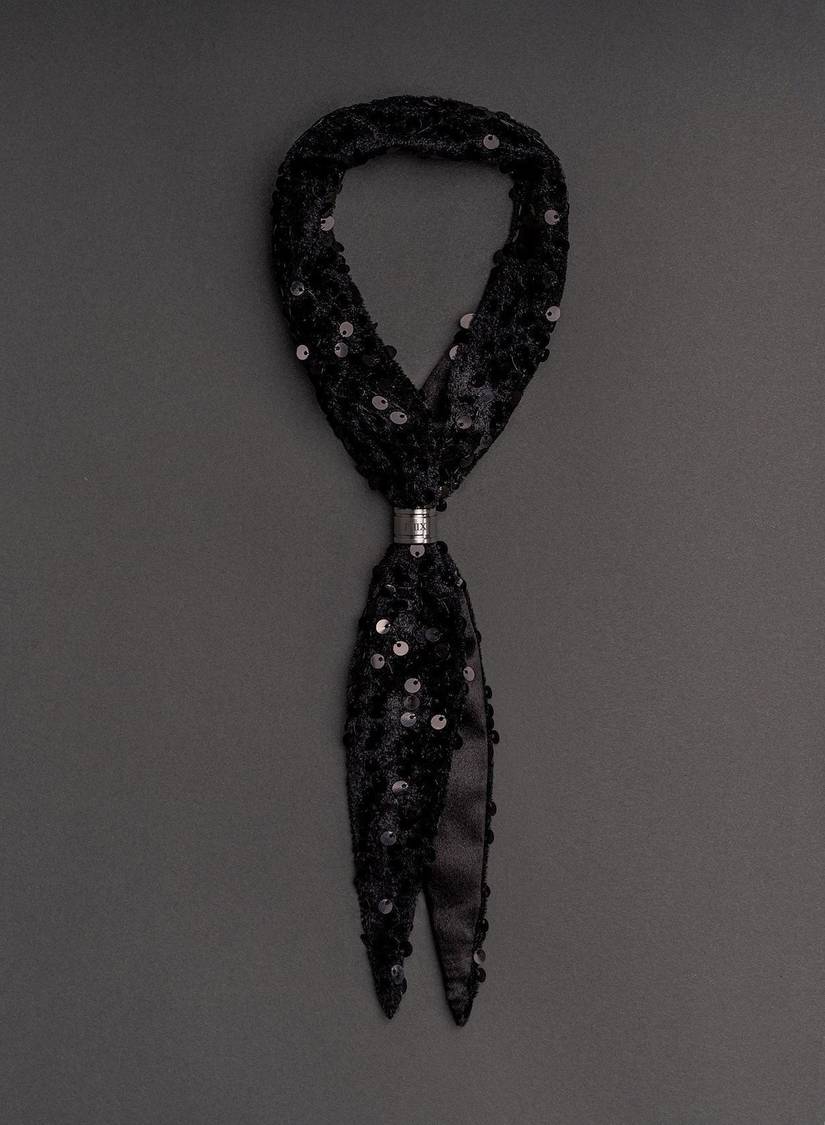 Black Sequin Ring Tie Neck Scarf