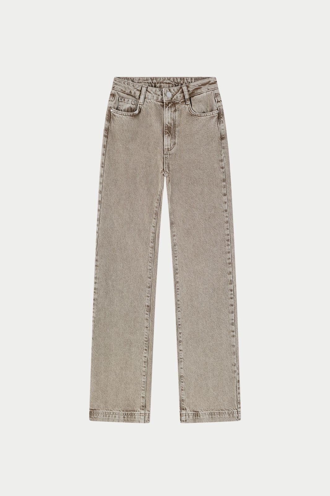 STRAIGHT LEG VINTAGE WASH JEANS - BROWN WASH