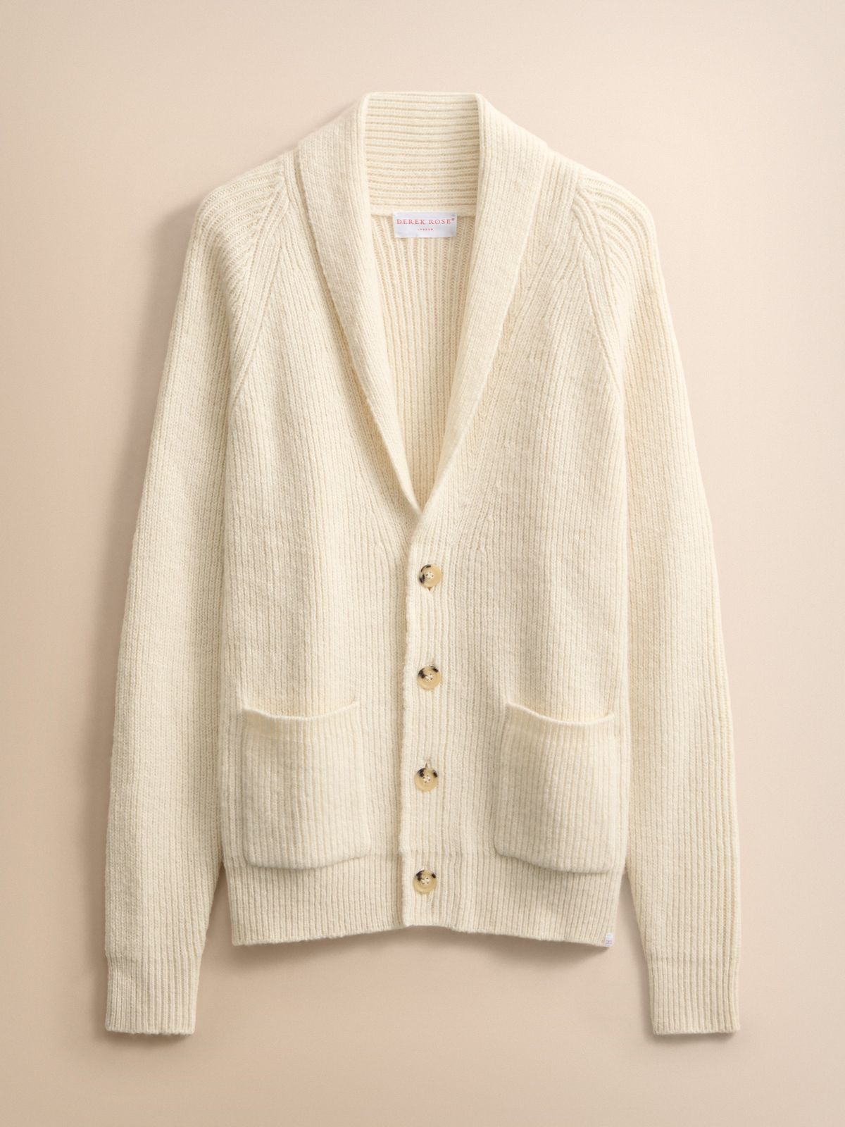 Arthur Wool Cashmere Ribbed Shawl Collar Cardigan Cream