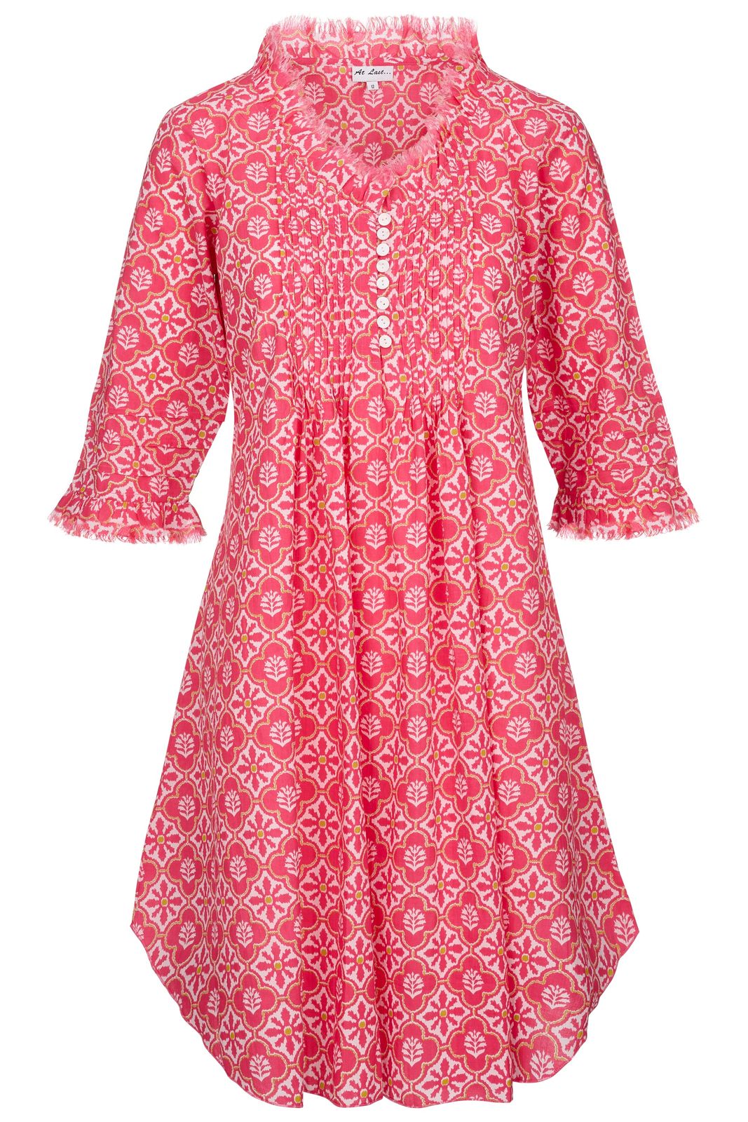 Annabel Cotton Tunic In Coral & White Flower