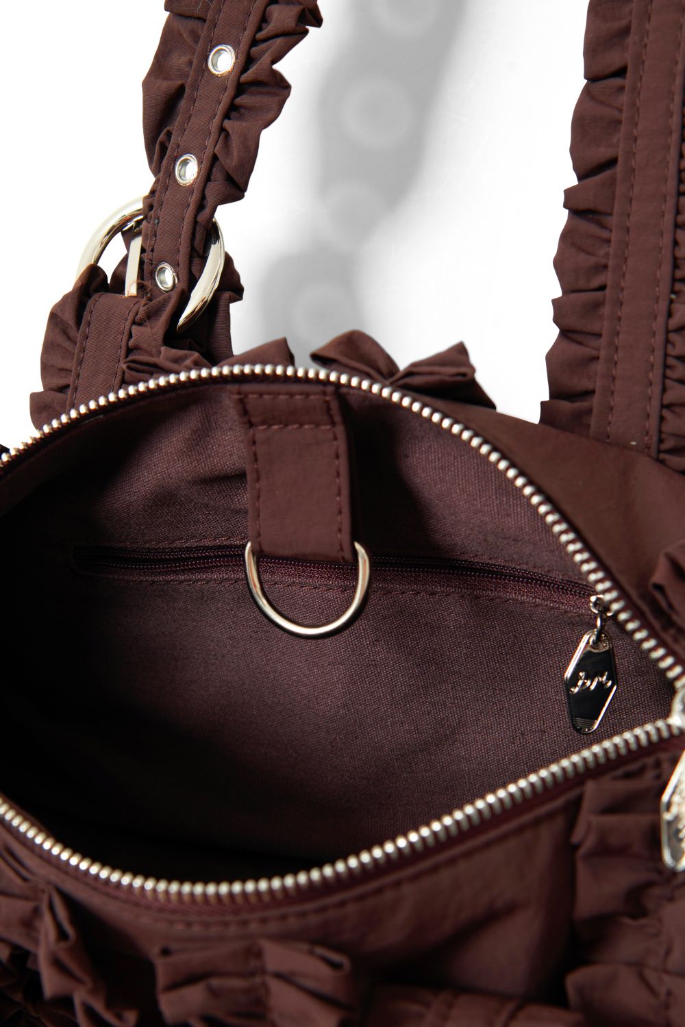 Waverly Mini Ruffle Barrel Bag - Choc