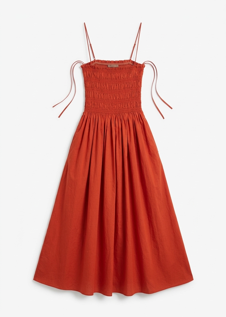 Matteau Shirred Bodice Dress - Tomato