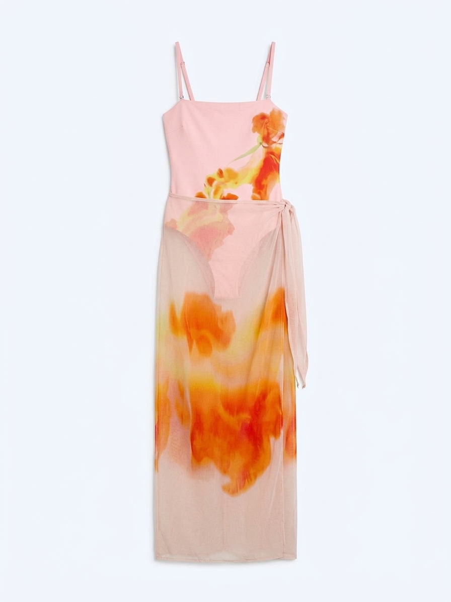 Beliza Sarong In Pink Glitched Floral Placement
