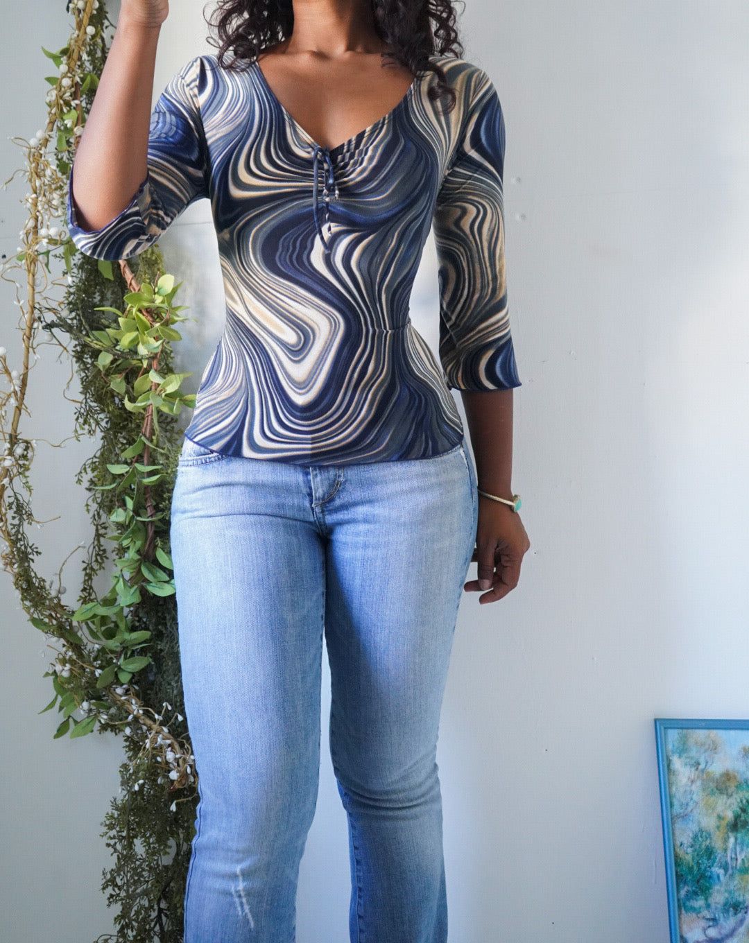 Y2K Abstract 3/4 Sleeve Top