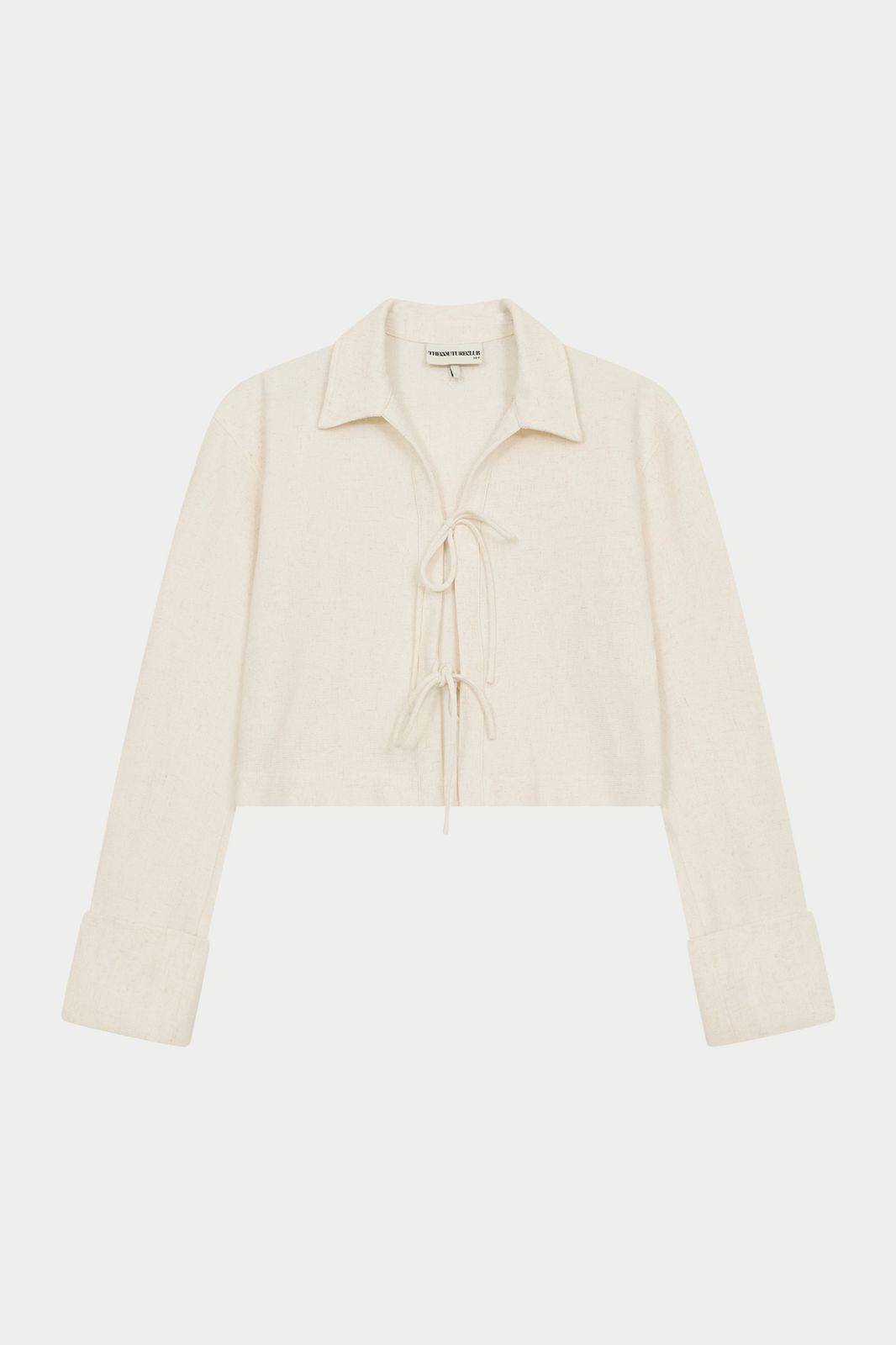 TEXTURED LINEN TIE FRONT SHIRT - BEIGE