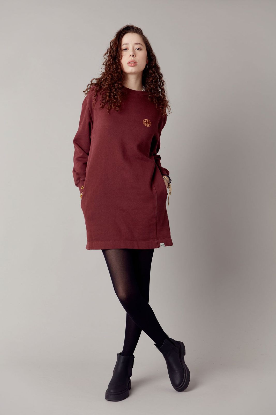 ELARA | GOTS Organic Cotton Sweat Dress | Walnut Brown