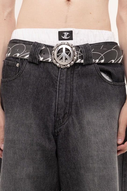 Belt W/ Peace Buckle - Caligraphy