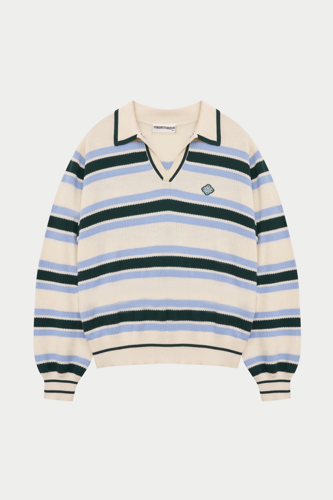 STRIPE KNITTED POLO SWEATSHIRT - OFF WHITE