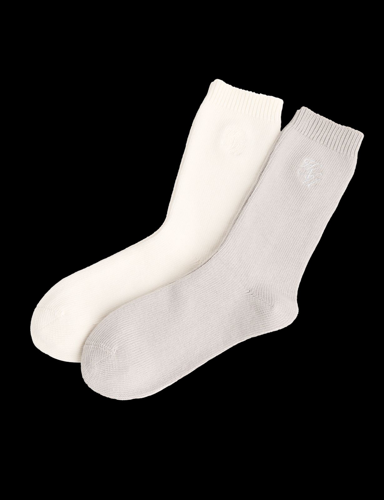 Two Pack - Crew Socks: Cotton Blend, Cream and Pebble