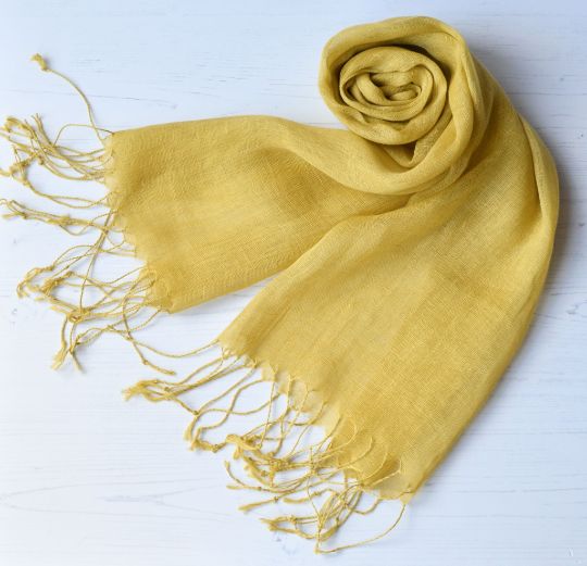 Talia | Linen Scarf With Tassels - Mustard Yellow