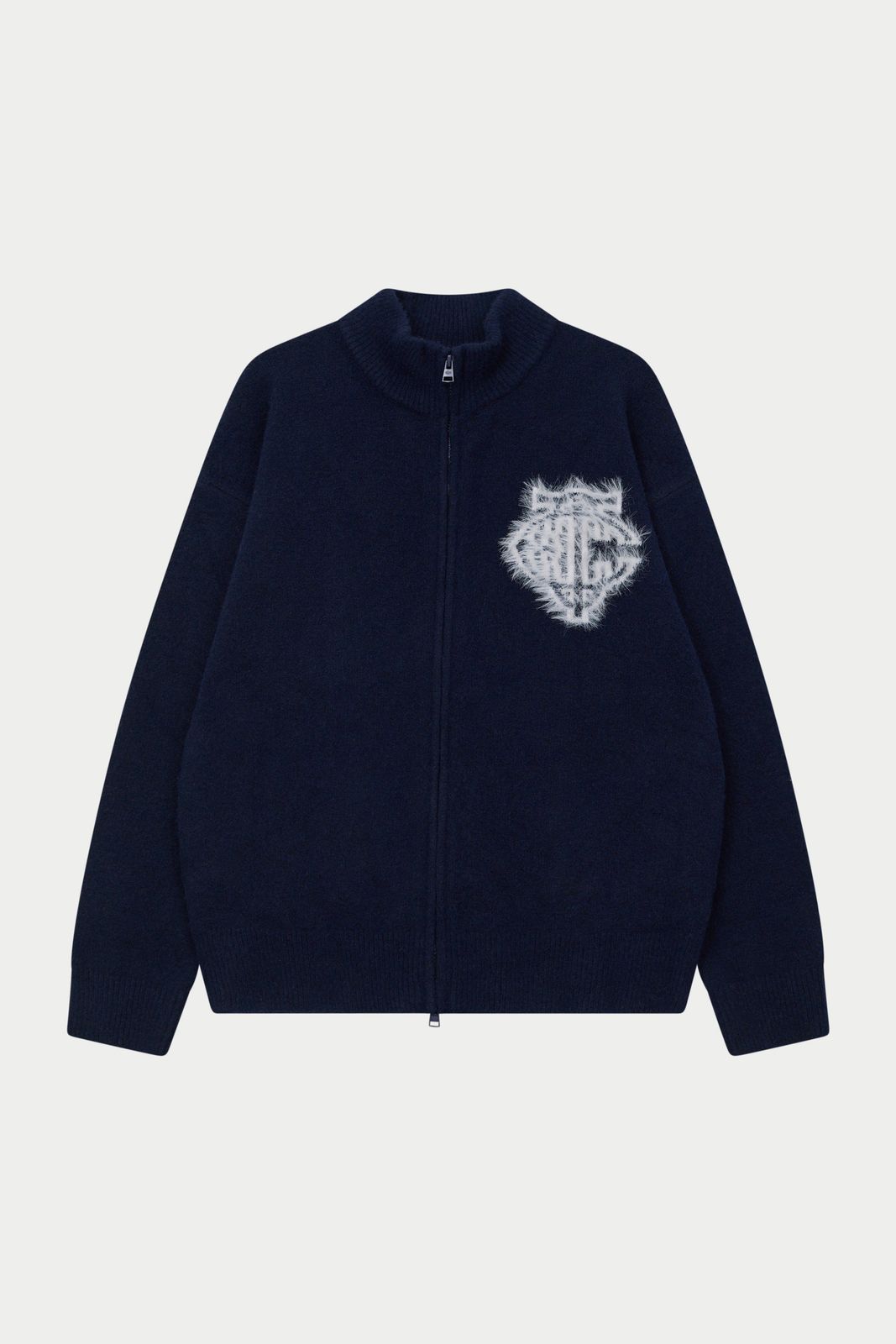 MONOGRAM FLUFFY KNIT ZIP THROUGH - NAVY