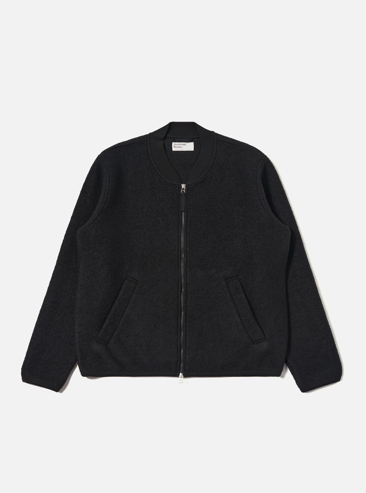 Black Wool Fleece Zip Bomber