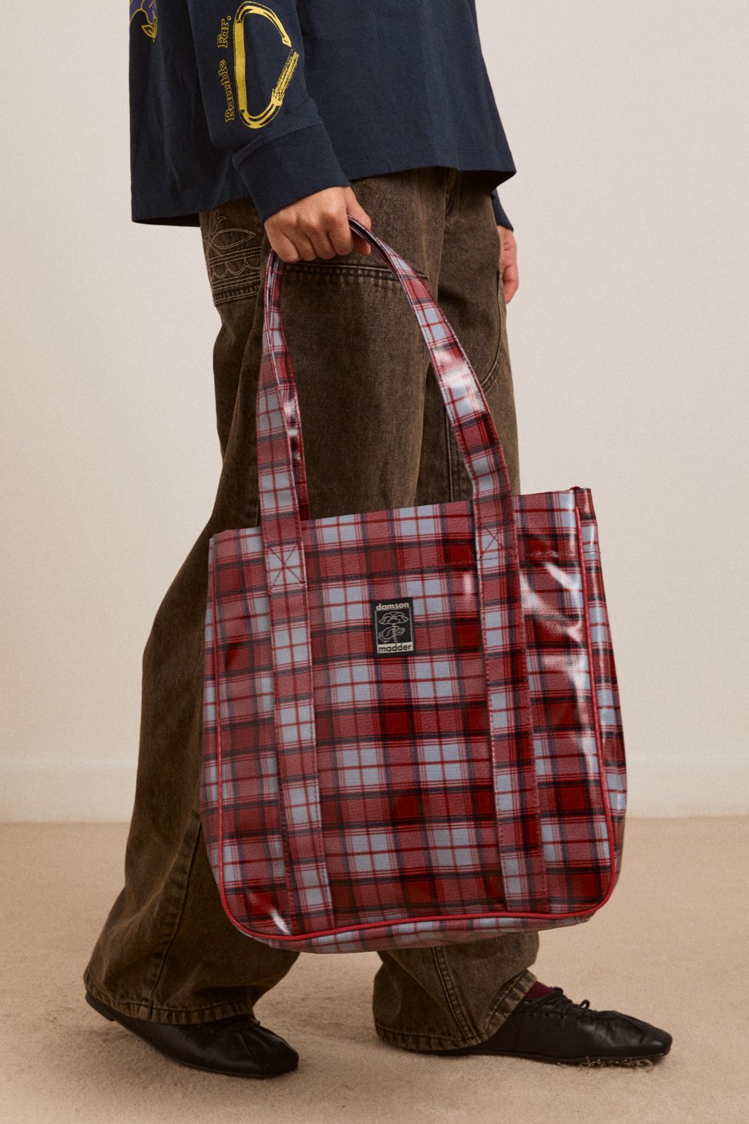 Coated Market Bag In Blue Fog Multi Check