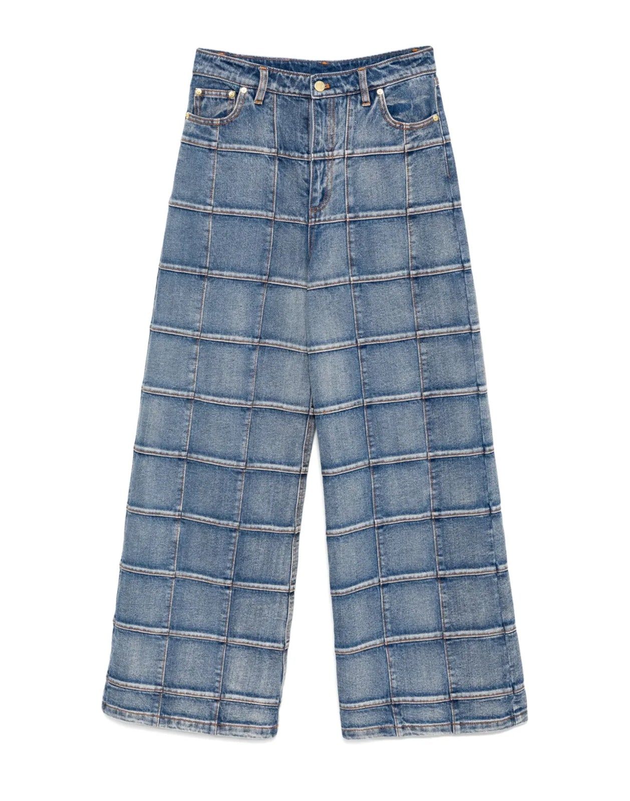 Windowpane Wide-leg Jeans