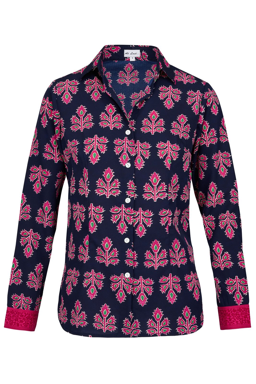 Mayfair Shirt In Navy & Pink Thistle With Contrast Cuff