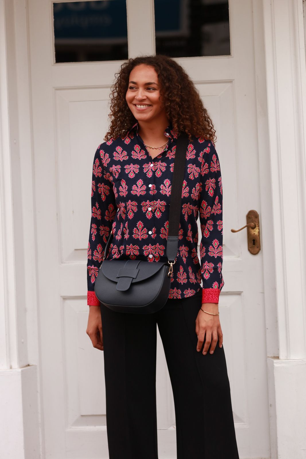 Mayfair Shirt In Navy & Pink Thistle with Contrast Cuff